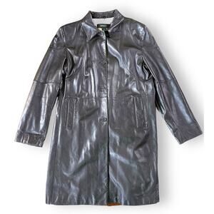 Vintage Siena Studio Black Leather Mid Length Trench Coat XL Streetwear